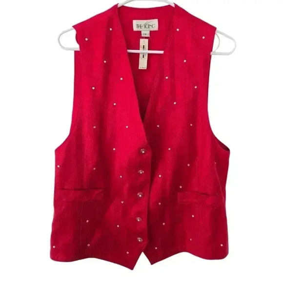 Vintage Red Rhinestone Women's Vest, Size Medium - Picture 1 of 7